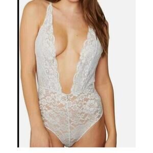 We Are HaH X FREE PEOPLE Coming In Haht Lace Bodysuit In Something Blue XS